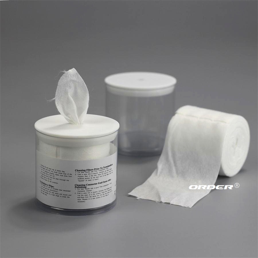 Optical-Grade fabric disposable perforated nonwoven Optic Fiber cleaning cloths in convenient mini-tub