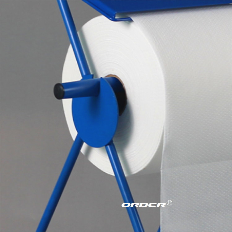 Mobile floor standing large roll towel dispenser trash bag application