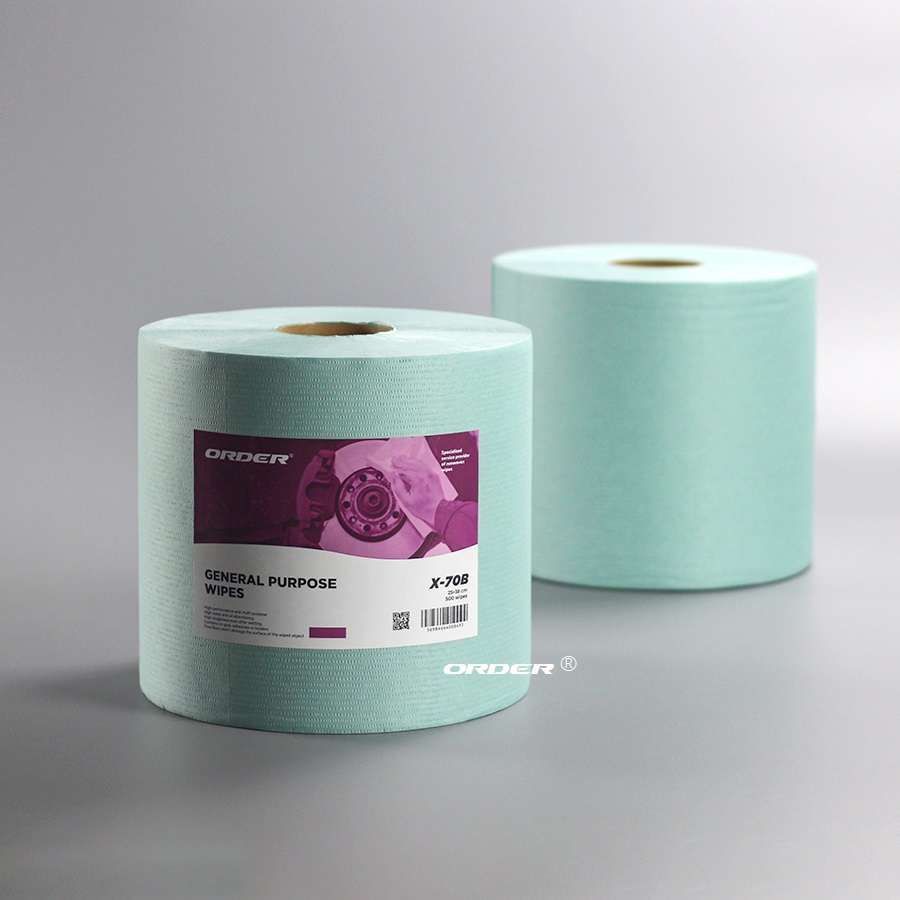 Green Jumbo Perforated Roll Nonwoven Fabric Industrial Dust-free Maintenance Clean Wipes