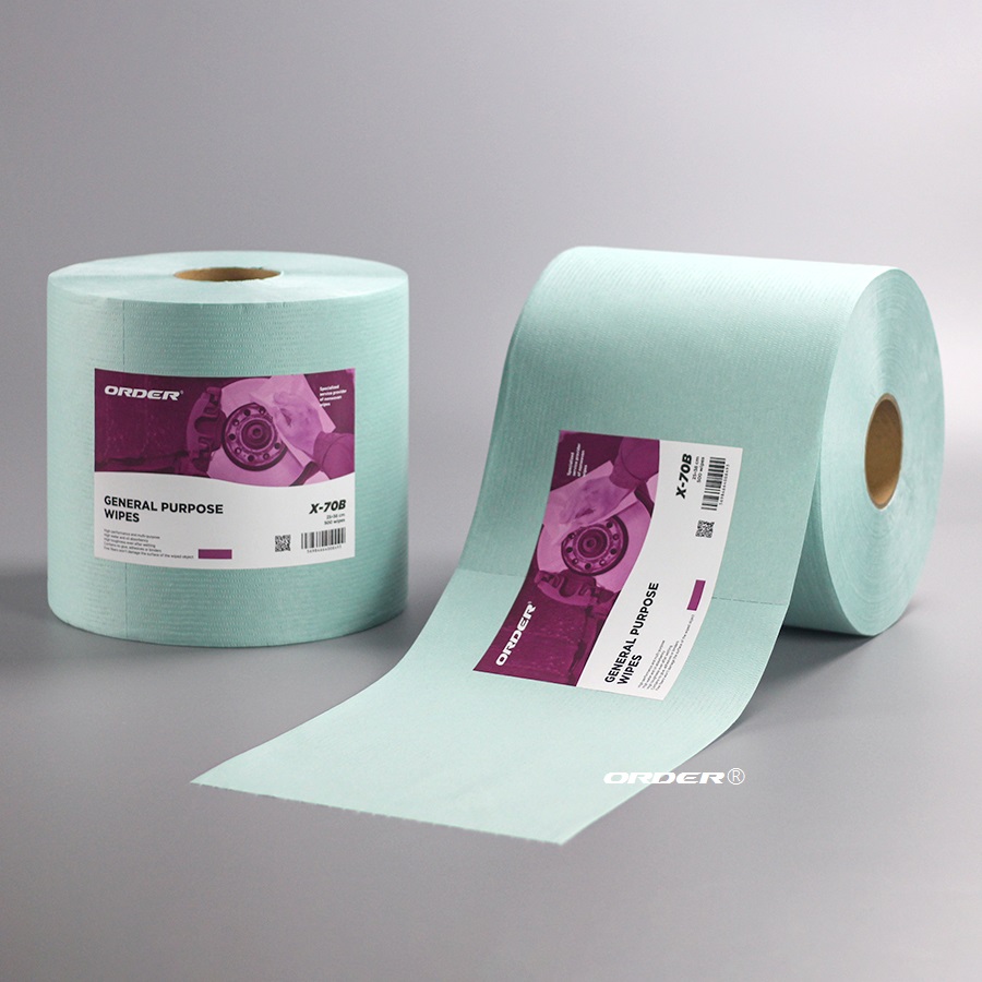 Green Jumbo Perforated Roll Nonwoven Fabric Industrial Dust-free Maintenance Clean Wipes
