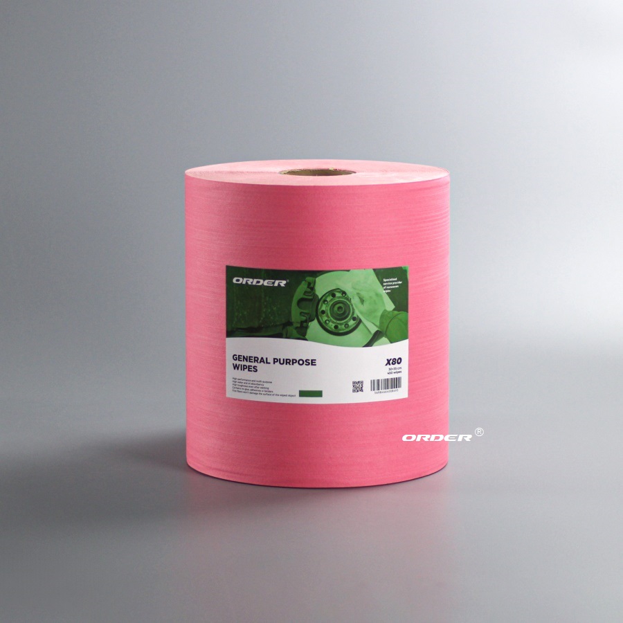 X80 Red Perforated Jumbo Roll heavy-duty oil absorbent industrial cleaning towels